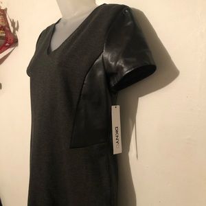 DKNYC knit dress w/ faux leather blocks